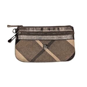 Burberry Shimmer Check Metalic Leather Pouch / Wristlet 7"